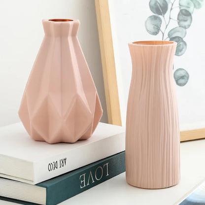 White Imitation Ceramic Plastic Vase – Nordic Decorative Flower Pot for Home, Wedding, or Table Centerpiece