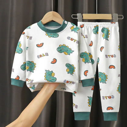 Unisex Cotton Dinosaur Pajamas Set – Soft & Durable Kids Sleepwear for Spring and Autumn