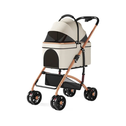 Pet Stroller for Small Dogs & Cats – Lightweight Foldable Stroller Cart with Detachable Carrier, Bed & House