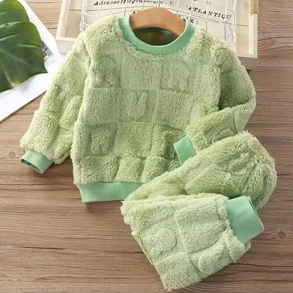 Velvet Flange Pajama Set – Thick Autumn/Winter Homewear for Boys & Girls (Korean Style)