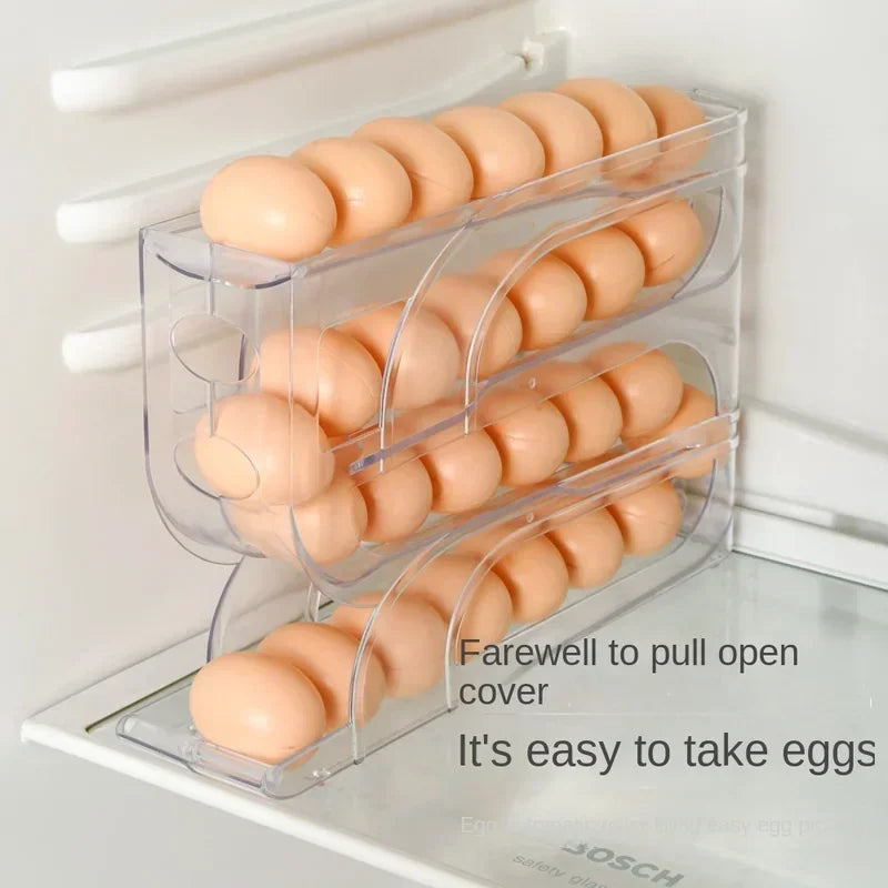 Large Capacity Egg Roller Storage Box – Four-Tier Egg Holder for Fridge Organization & Kitchen Storage