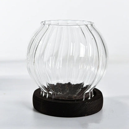 Transparent Round Glass Candlestick – Retro Windproof Candle Holder for Weddings & Decor