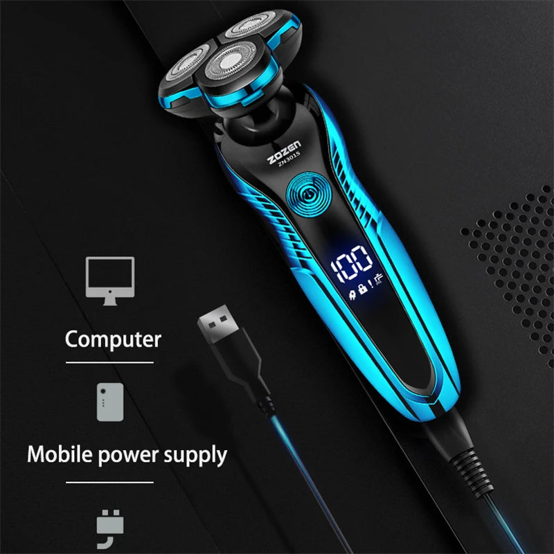 ZOZEN Electric Shaver – Rechargeable Waterproof Razor for Wet & Dry Beard & Body Hair Trimming