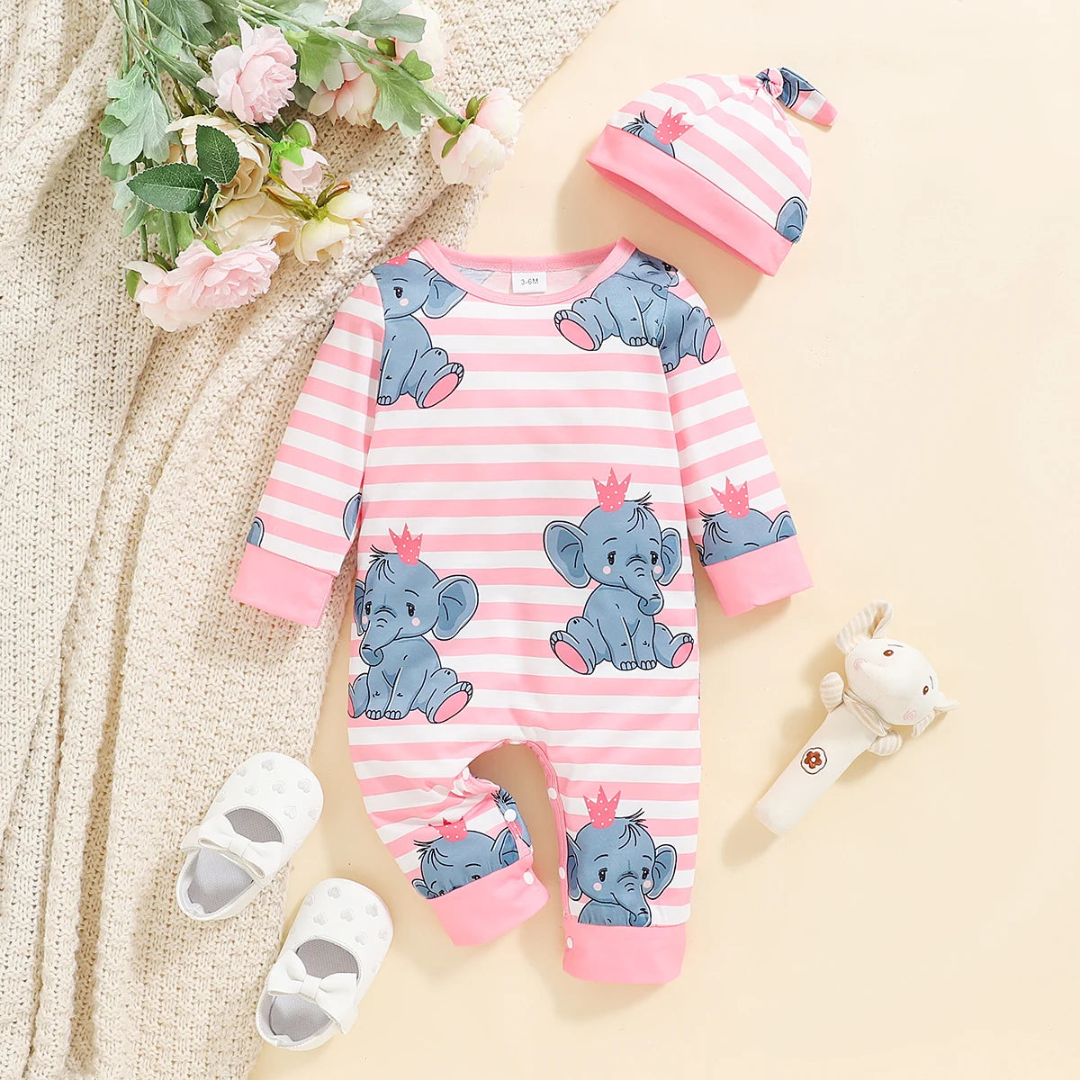 Bear Print Baby Romper – Soft Long Sleeve Winter Jumpsuit for Infants