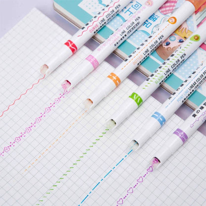 6Pcs/Set Flower Shape Outline Pens Highlighter Marker Curve Roller Tip Pen Cute Stationery Kawaii Graffiti School Acsesories