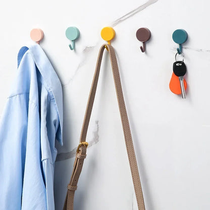 10PCS Self Adhesive Wall Hooks Strong Hold No Drilling – Multi-Color Coat, Bag, Towel Hangers for Bathroom, Kitchen & Home Storage