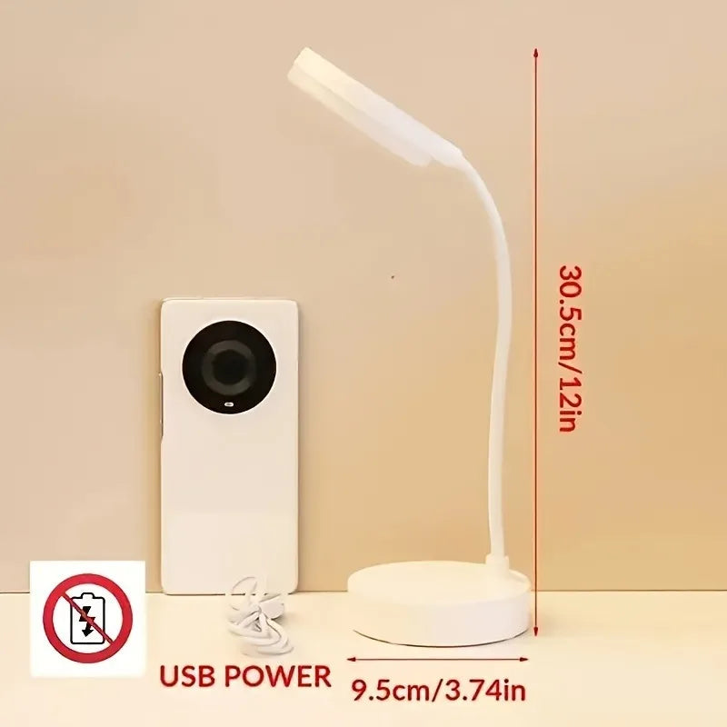 Flexible LED Desk Lamp with 3-Level Dimmer – USB Powered Eye-Caring Warm & White Light for Home Office & Study