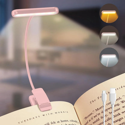 LEDs Book Light USB Rechargeable – Flexible Clip-On Reading Lamp with Warm, Cool & Daylight Modes