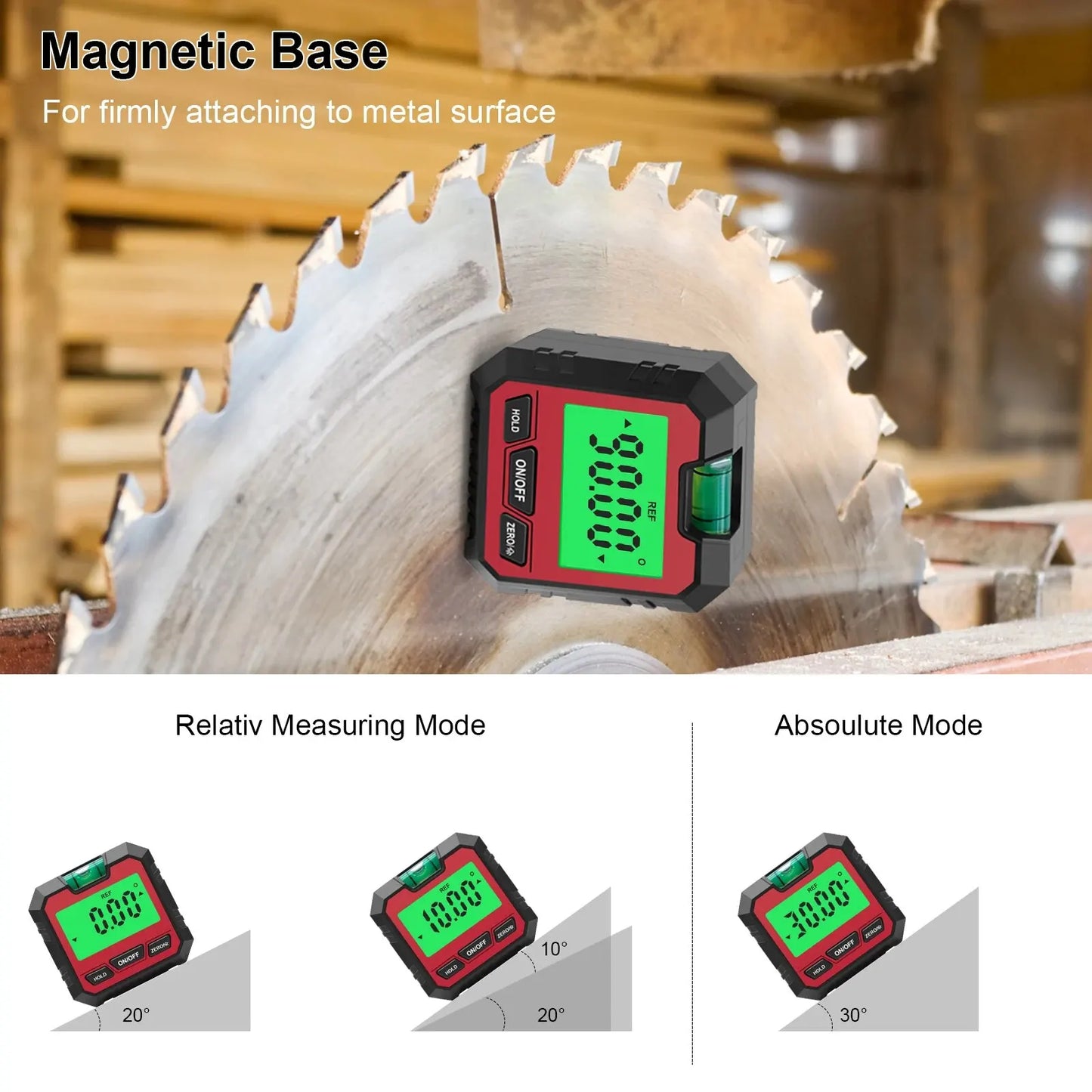 Digital level with backlight intensity magnetic goniometer Waterproof clinometer, time-saving and labor-saving hanging ornaments