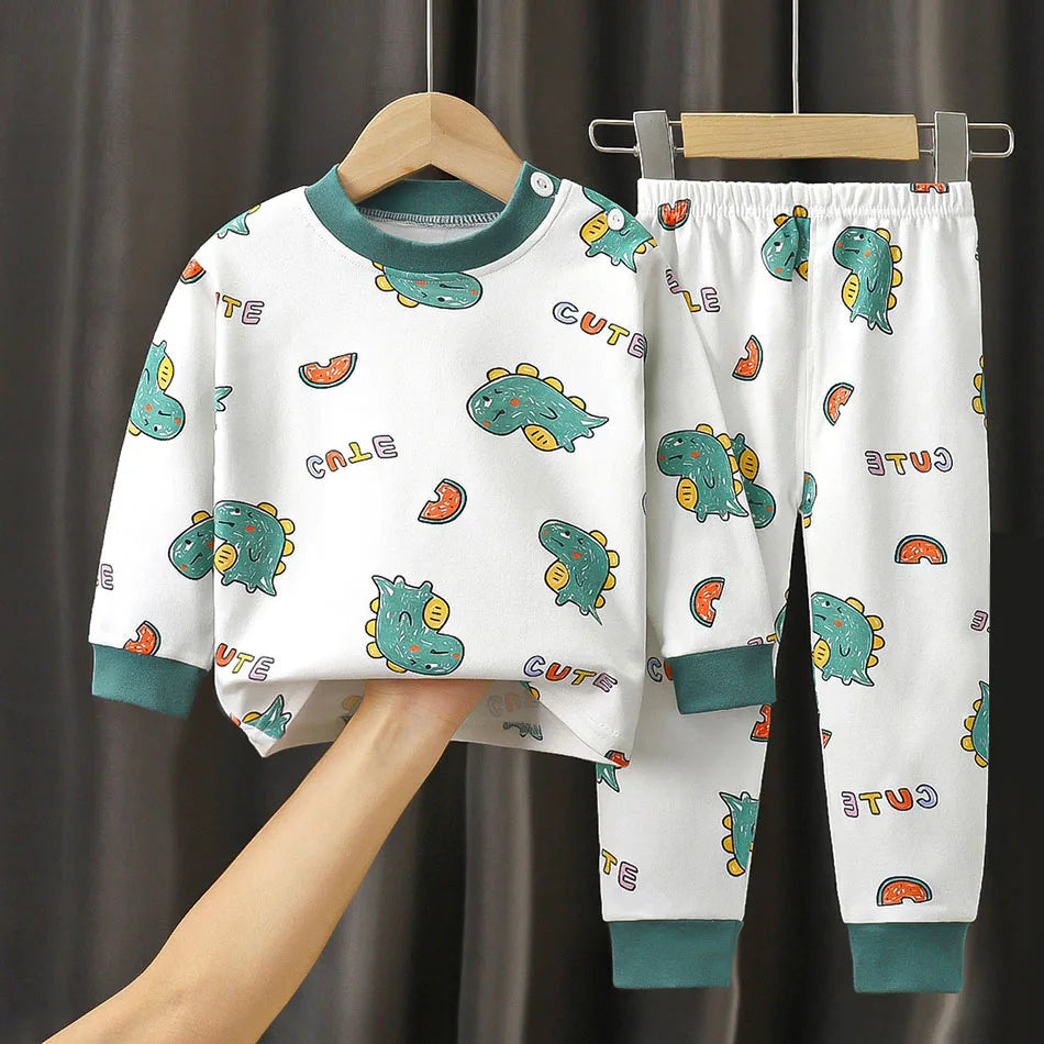 Unisex Cotton Dinosaur Pajamas Set – Soft & Durable Kids Sleepwear for Spring and Autumn