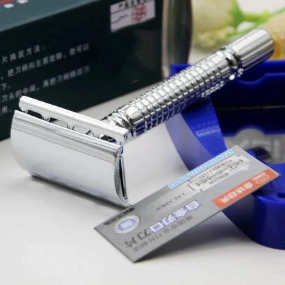 Double Edge Safety Razor Set – Classic Beard Shaver for Men with Long Handle for Close Shaves