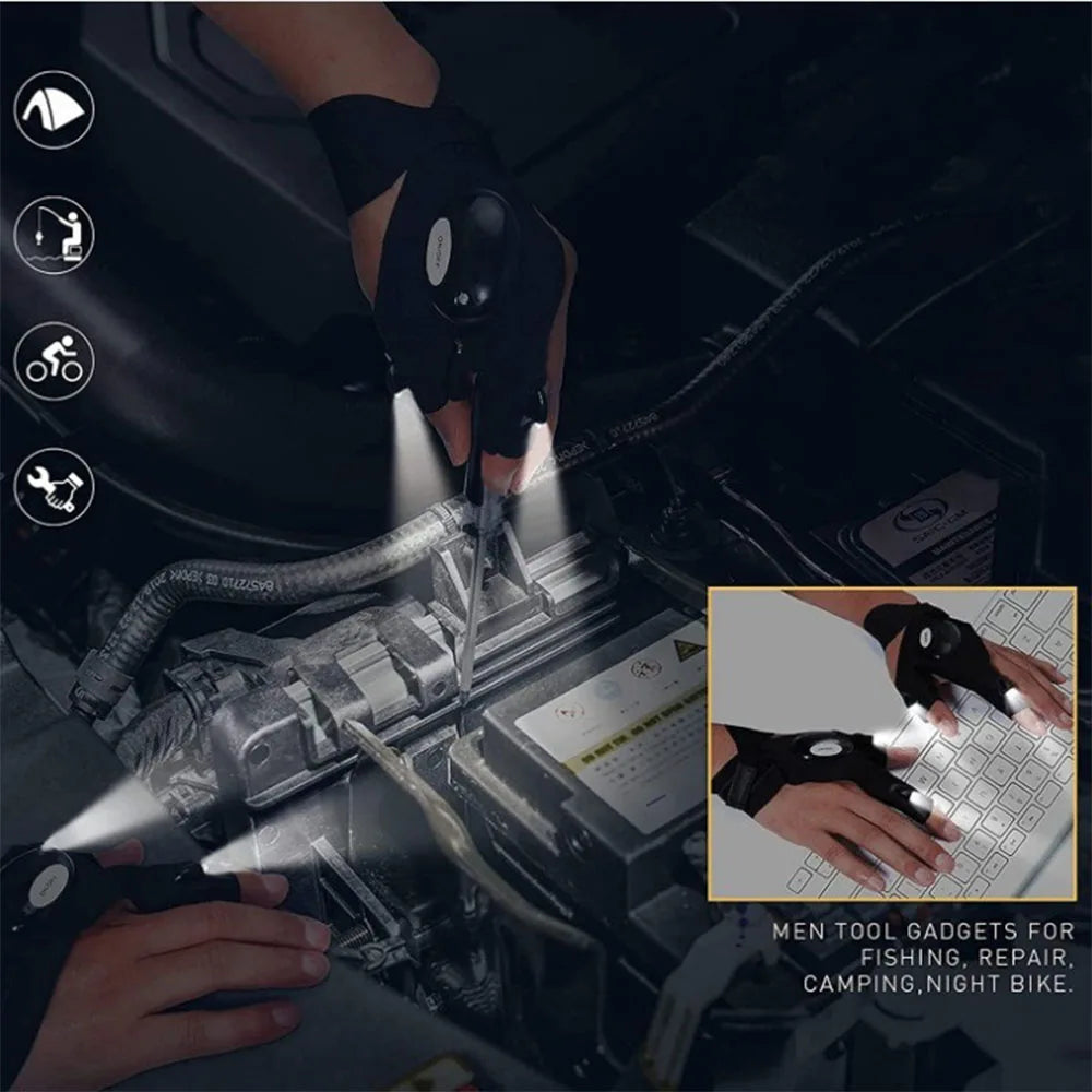 LED Light Gloves for Fishing & Outdoor Use – Fingerless Gloves with Built-in Flashlight