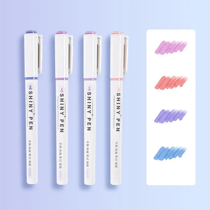 4 Colors Shining Highlighter Pens – Kawaii School Markers for Notes & Journals