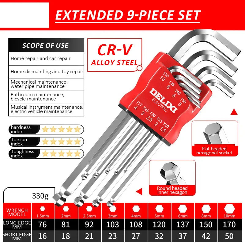 DELIXI Electric Allen Key Set – Hex Wrench Screwdriver Set with Sleeve, Universal Metric Tools for Motorcycles & Bicycles