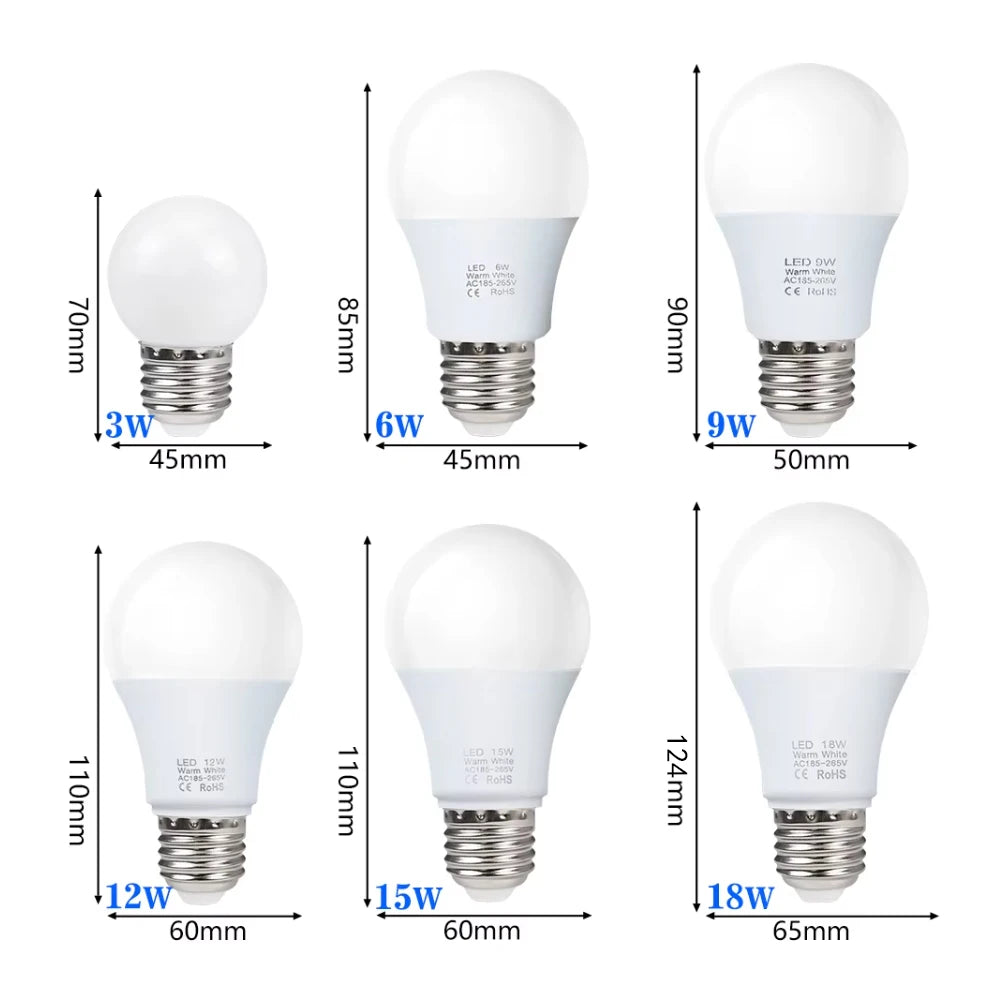 4pcs E27 LED Light Bulbs – 3W–18W SMD2835 Energy-Saving Lamps (AC 200–240V) Warm or Cool White Lighting for Indoor Home Use
