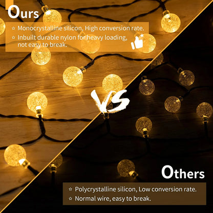 LED Solar String Lights – Waterproof Crystal Globe Lights with 8 Modes for Outdoor Garden, Patio, Tree & Party Decoration