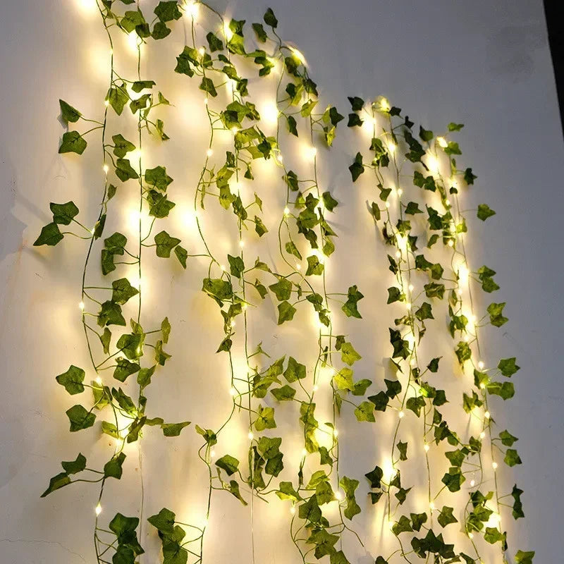 Flower Green Leaf String Lights – Battery Powered Artificial Vine Fairy Lights for Christmas Tree & Home Decor
