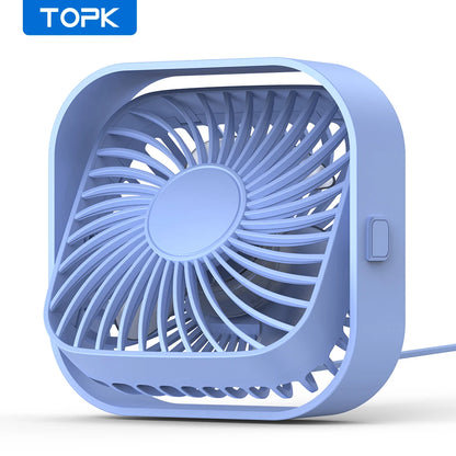 TOPK Mini Portable USB Desk Fan – Quiet 3-Speed Table Fan with Strong Airflow, 360° Rotation for Home, Office & Bedroom