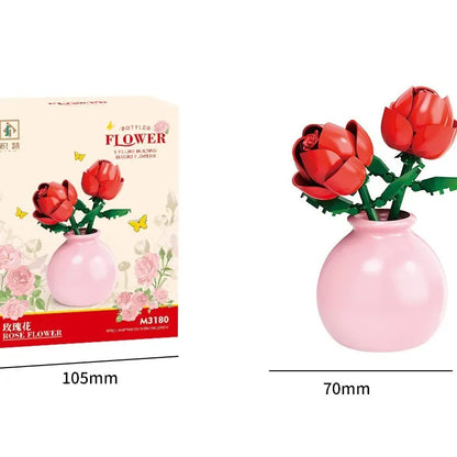 Flower Building Block Set with Pot – DIY Bouquet Kit with Roses, Lilies & Decorative Display Vase