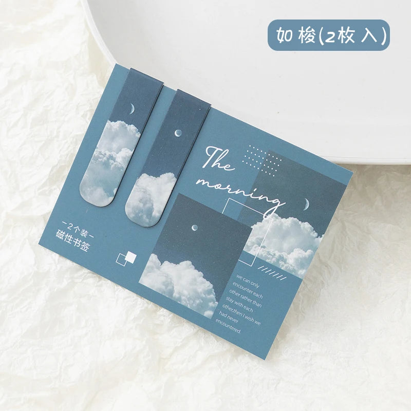 JIANQI Magnetic Bookmarks (2pcs) – Scenic Literary Reading Tools for School & Office