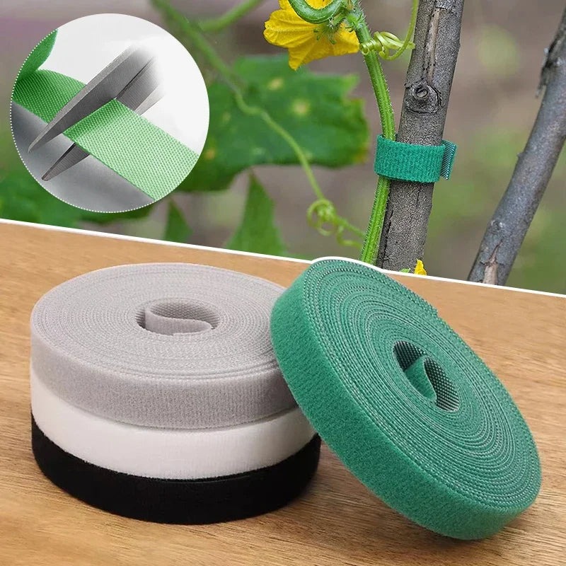 Green Garden Plant Ties – 3 Rolls of Reusable Nylon Hook & Loop Twine for Plant Support and Cable Organization