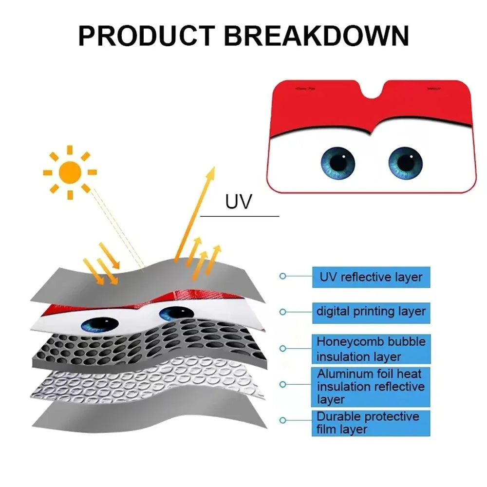Car Front Windshield Sunshade – Solar Protection Sun Visor Cover with Fun Face Design