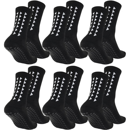 6 Pairs Football Grip Socks – Towel Bottom Sports Socks for Soccer, Rugby, Running & Cycling