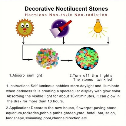 100Pcs Glow-in-the-Dark Garden Pebbles – Luminous Decorative Stones for Pathways, Patios, Aquariums & Landscaping