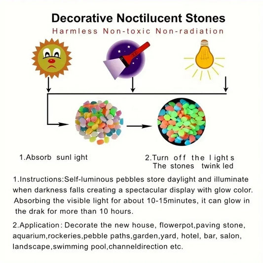 100Pcs Glow-in-the-Dark Garden Pebbles – Luminous Decorative Stones for Pathways, Patios, Aquariums & Landscaping