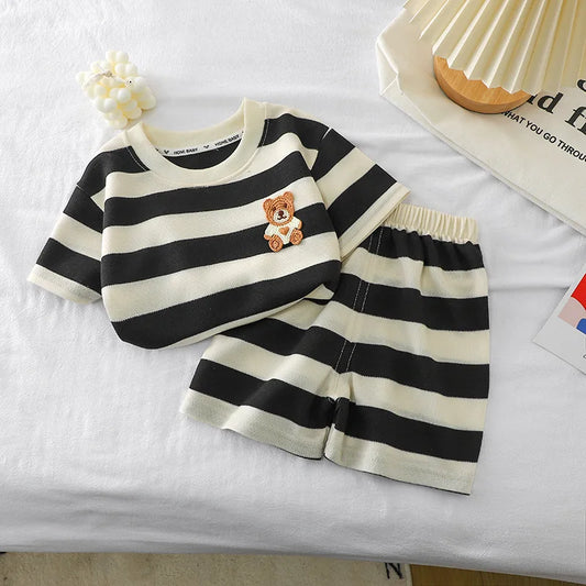 Kids’ Striped Summer Clothing Set – Short Sleeve T-Shirt & Shorts 2-Piece Outfit for Boys and Girls