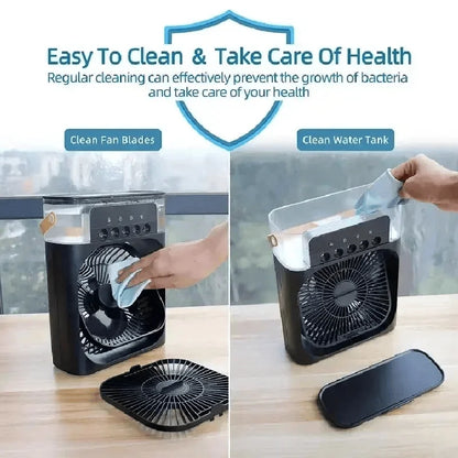 3-in-1 Portable Air Cooler Fan – Mini USB Humidifier, Air Conditioner & LED Night Light for Home, Office & Travel