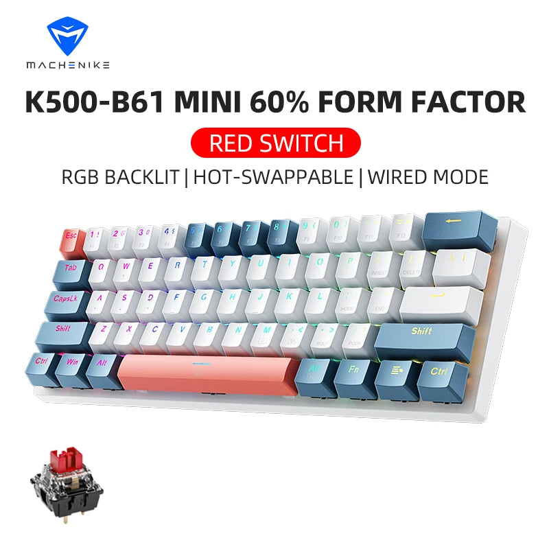 Machenike K500-B61 Mini Mechanical Keyboard – 60% Wired Hot-Swappable RGB Backlit Gaming Keyboard with 61 Keys