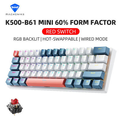 Machenike K500-B61 Mini Mechanical Keyboard – 60% Wired Hot-Swappable RGB Backlit Gaming Keyboard with 61 Keys