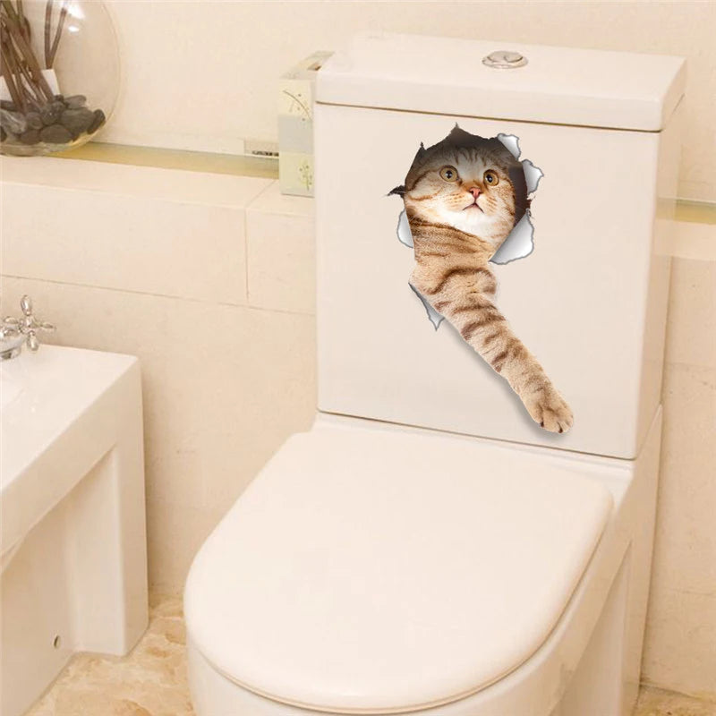 Funny 3D Hole Cat & Dog Toilet Stickers – Cute DIY Wall Decals for Bathroom & Home Decoration