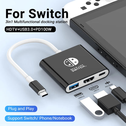 3-in-1 USB C to HDMI 4K HUB Type C Adapter Thunderbolt 3/4 100W PD USB 3.0 Docking Station for Switch MacBook Laptop Phone