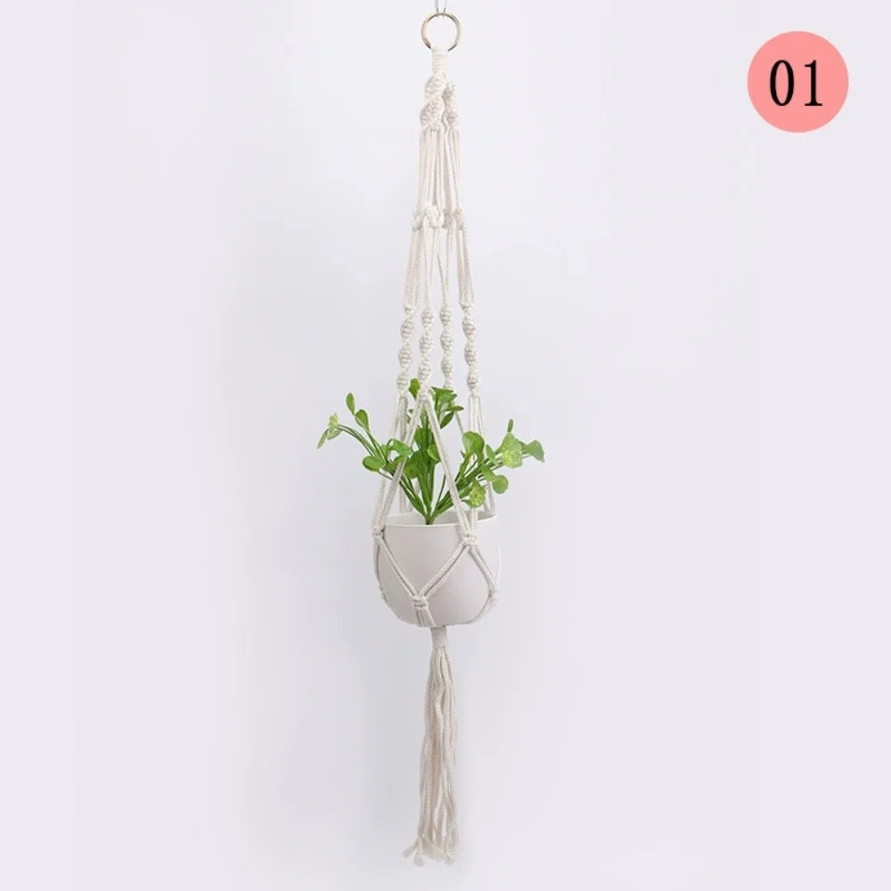 Hanging Basket Plant Handmade Macrame Plant Hanger Flower Pot Planter Hanger Wall Decor Courtyard Garden Hanging Planter