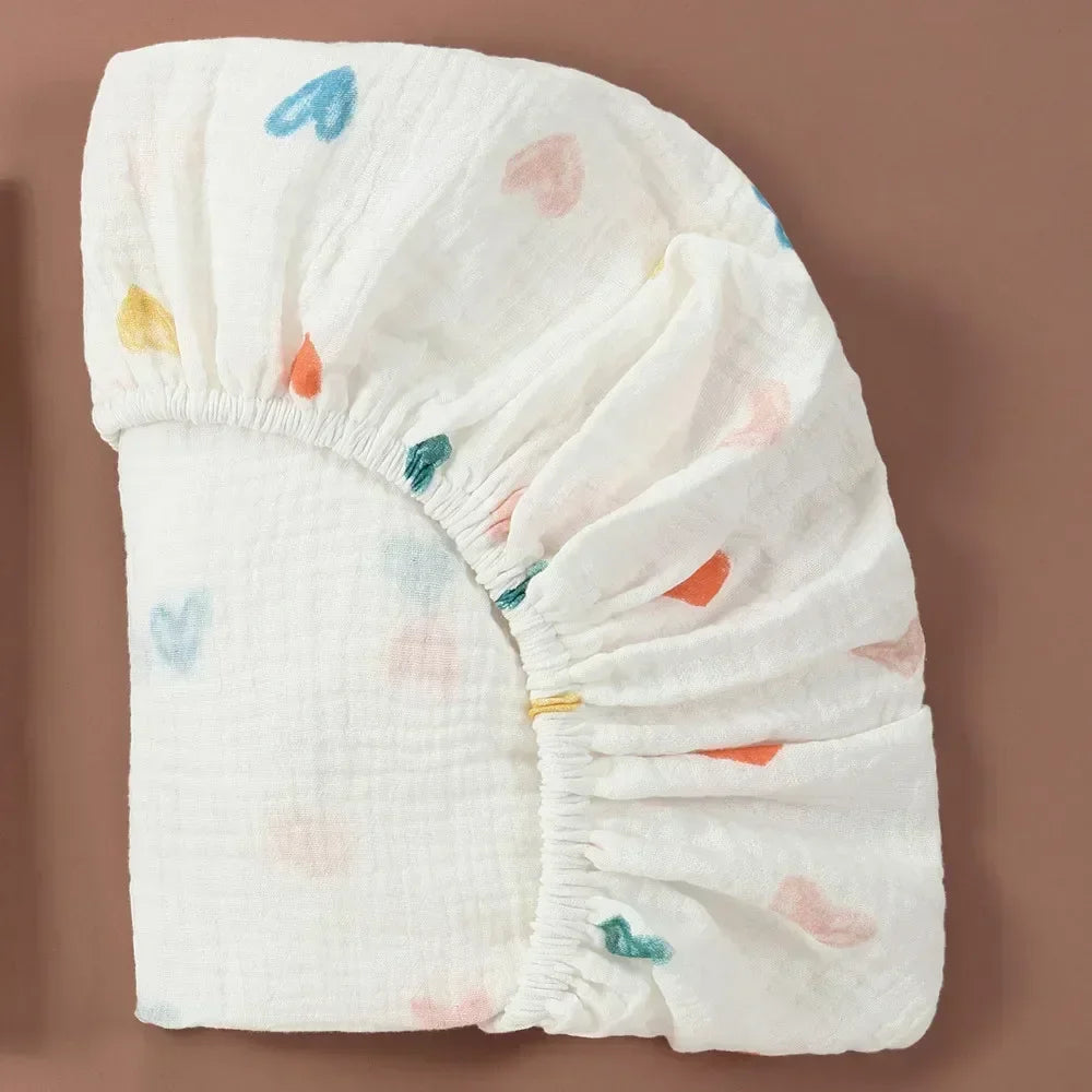 Detachable Muslin Cotton Crib Sheet – Soft Fitted Baby Mattress Cover with Elastic Edges