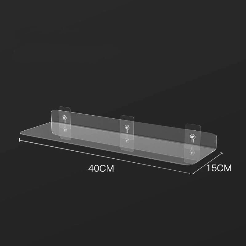 Clear Acrylic Floating Shelf Wall Mounted Organizer – Thick Transparent Display Ledge for Bathroom, Kitchen, Bedroom (20-50cm)