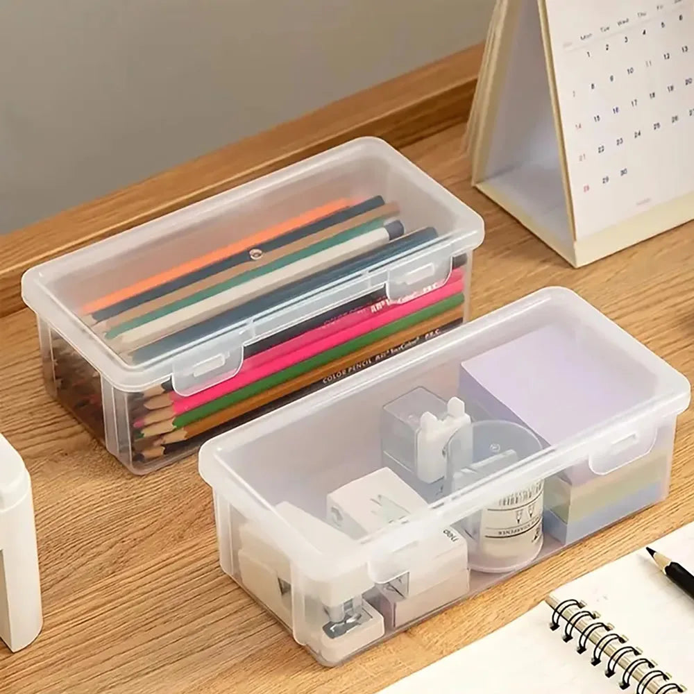 LOLEDE Transparent Pencil Case – Durable Stationery Organizer Box for School & Office Supplies