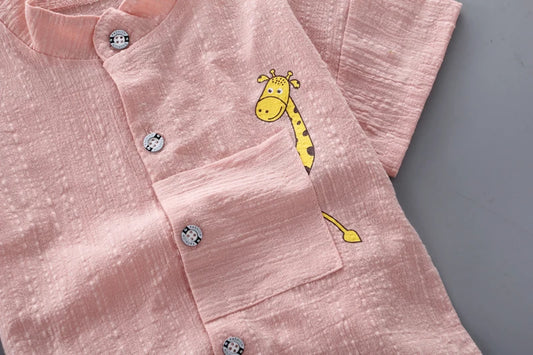 Toddler Boys Summer Outfit Set – Cartoon Shirt & Denim Shorts Baby Clothes