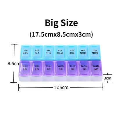 7-Day Travel Pill Organizer – Portable Weekly Pill Case with 14 Grids for Vitamins & Medications