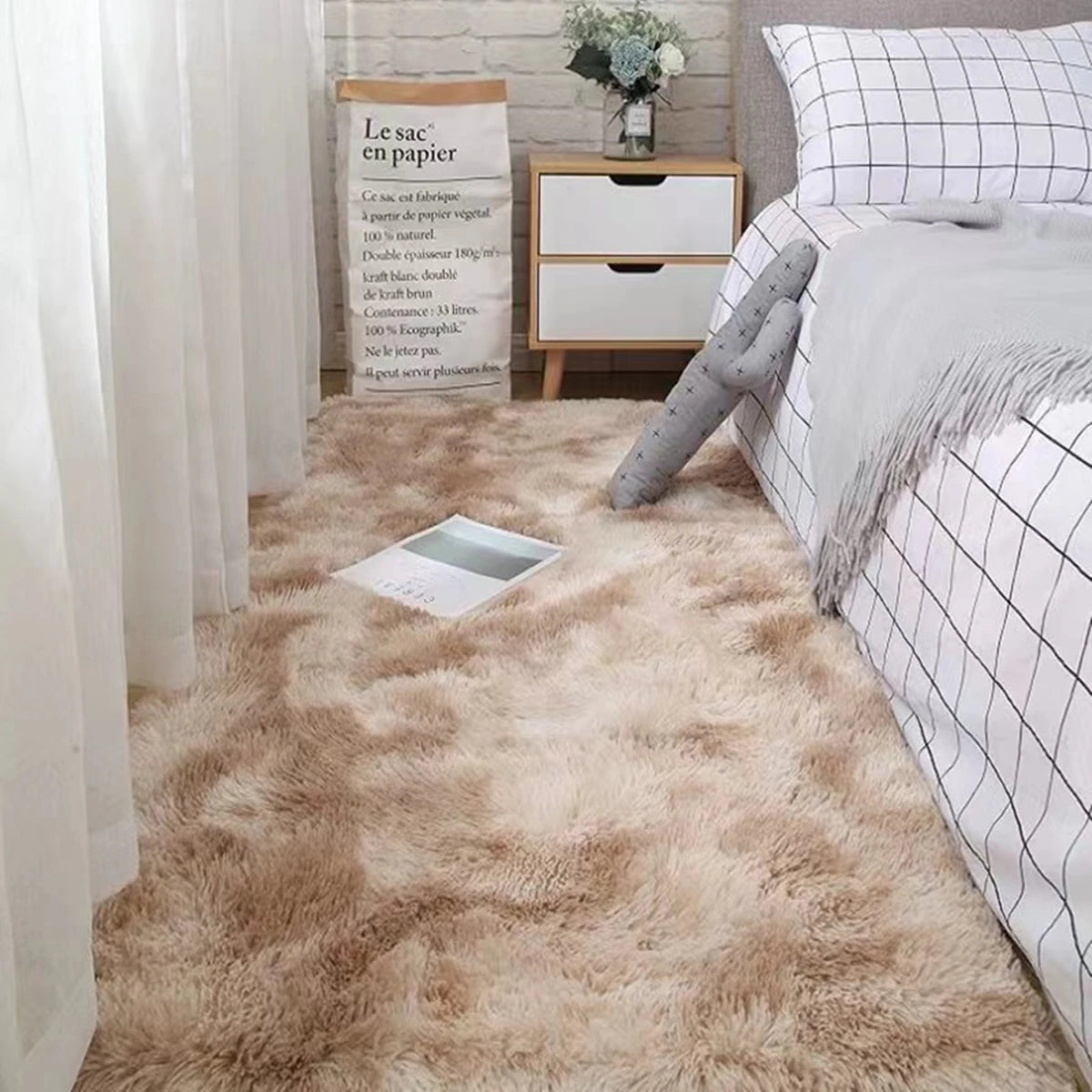 Soft Fluffy Area Rugs – Non-Slip Tie-Dyed Plush Shaggy Carpet for Bedroom & Living Room