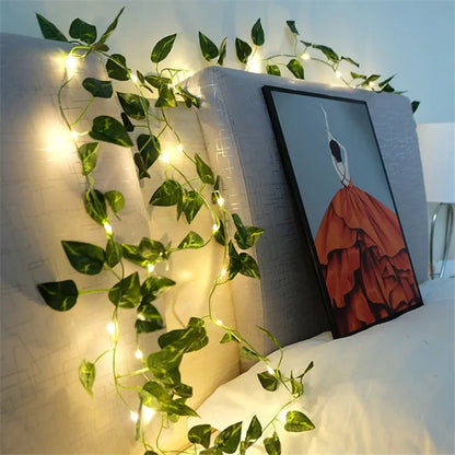 Flower Green Leaf String Lights – Battery Powered Artificial Vine Fairy Lights for Christmas Tree & Home Decor