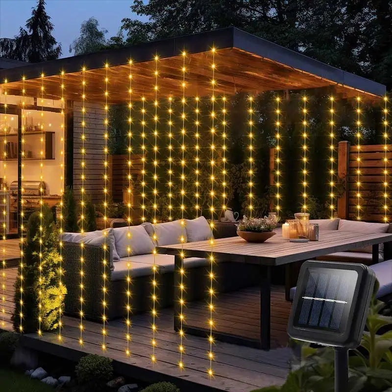 Solar Curtain Light LED Outdoor Waterproof – 300 LEDs Fairy Garland String Lights for Yard, Wedding & Party Decoration