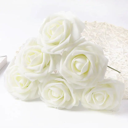 25Pcs Milk White Artificial Rose Flowers – Silk Fake Flower Stems for DIY Wedding Bouquets & Home Decor