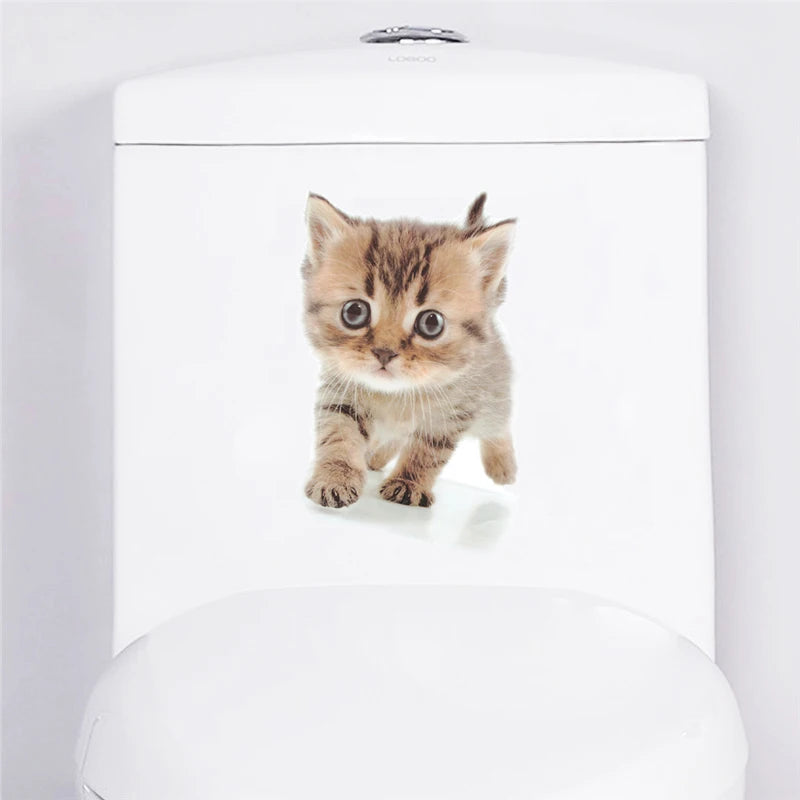 Funny 3D Hole Cat & Dog Toilet Stickers – Cute DIY Wall Decals for Bathroom & Home Decoration