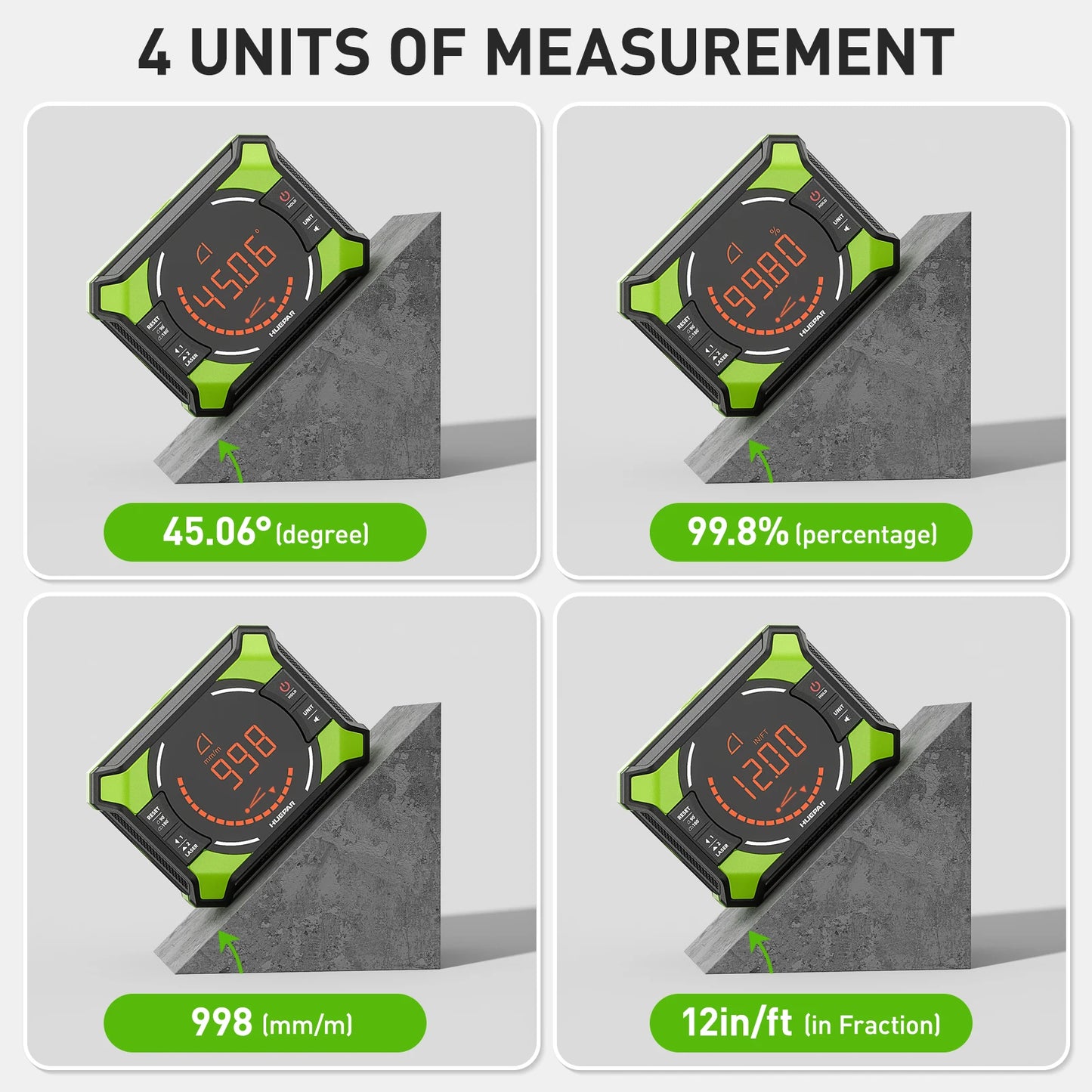 Huepar Digital Laser Angle Gauge – 3-in-1 Electronic Protractor with LCD Display, Magnetic Inclinometer & Laser Dot Level Tool (AG2L)