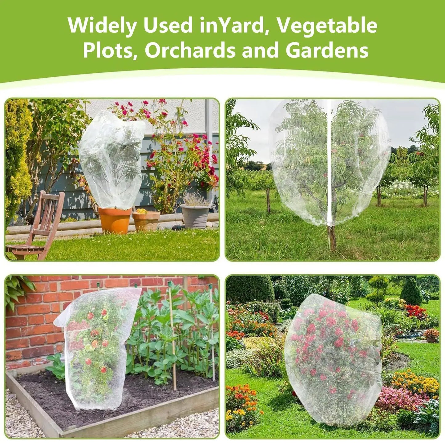 Large Fruits Tree Netting Cover with Drawstring Garden Insect Netting Transparent Anti-Bird Plant Barrier Mesh Screen