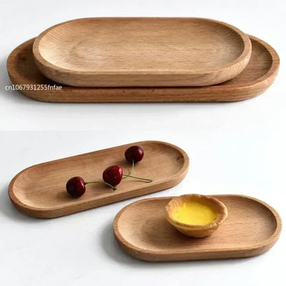 Japanese Style Wooden Oval Serving Tray – Food Plate, Tea Cup Saucer, Fruit Plate & Decorative Pallet