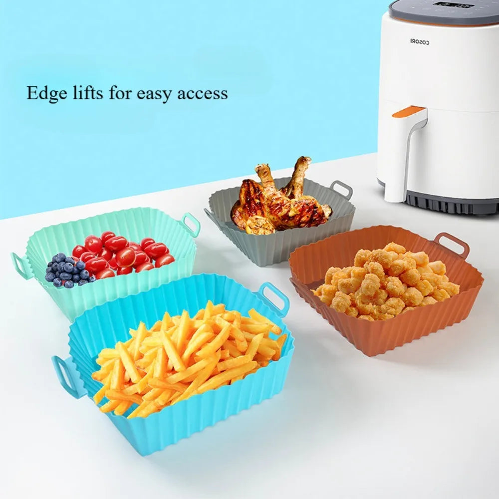 Reusable Silicone Air Fryer Tray with Handle – Square Baking Pan Liner for Air Fryers